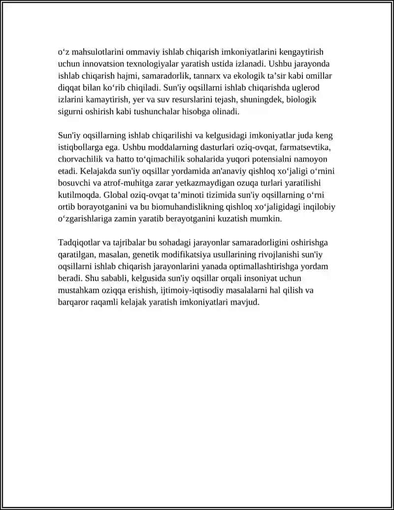 SUN'IY OQSIL OZUQA MODDALARINING ISHLAB CHUQARILISHI VA KELGUSIDAGI IMKONIYATLAR 4