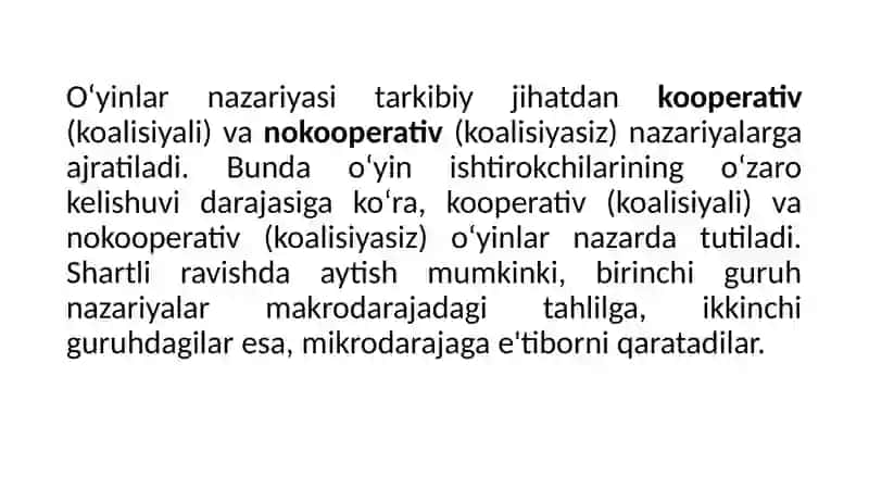 O‘yinlar nazariyasi va o‘zaro hamkorliklarni modellashtirish. Reja instituti va bozor instituti 4