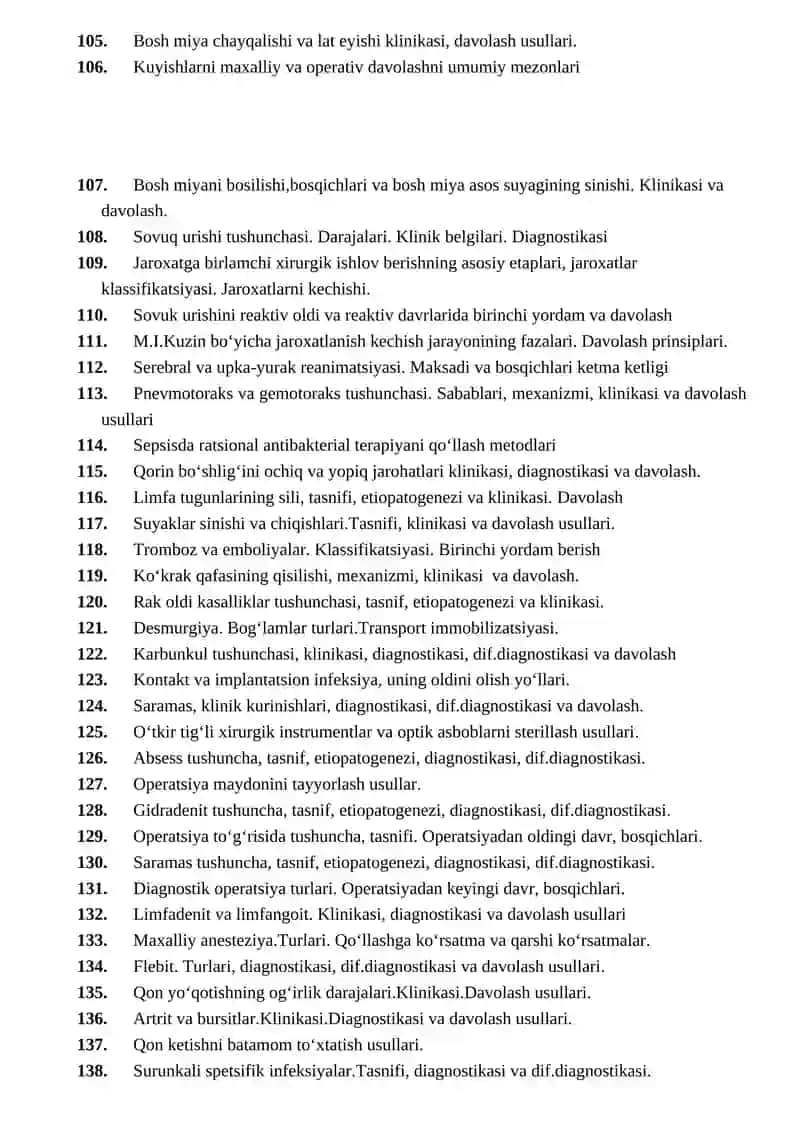 Umumiy xirurgiya fanidan 2020-2021 yil uchun yozma-og‘zaki nazorat ishi savollari 4