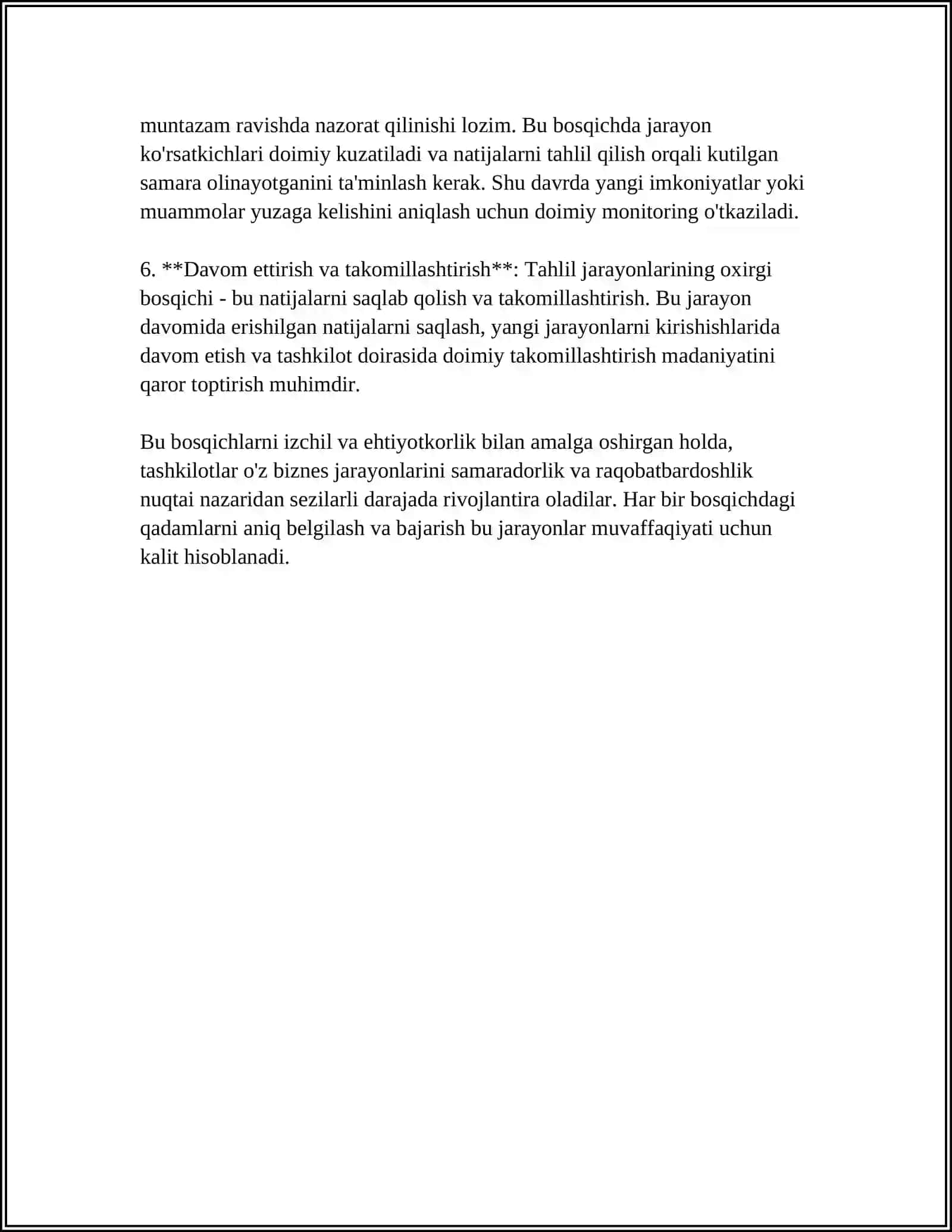 BIZNES JARAYONLARINI TATQIQ QILISHNING ASOSIY BOSQICHLARI VA ULARNING ASOSIY XUSUSIYATLARI 4