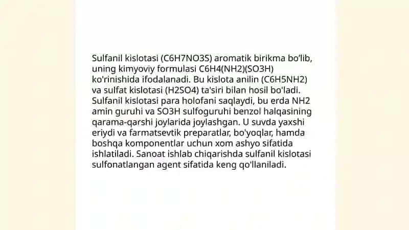 Sulfanil kislota va sulfanilamid preparatlari 4