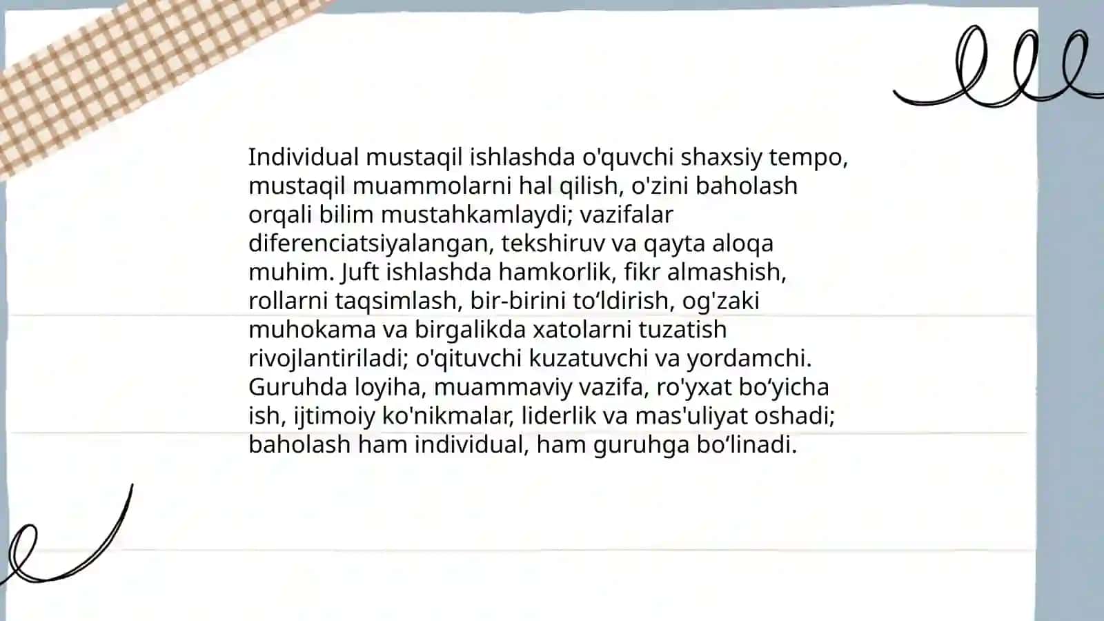 Oʻquvchilarni mustaqil ishlashga oʻrgatishning shakl va usullari, didaktik materiallardan foydalanish metodlari 4