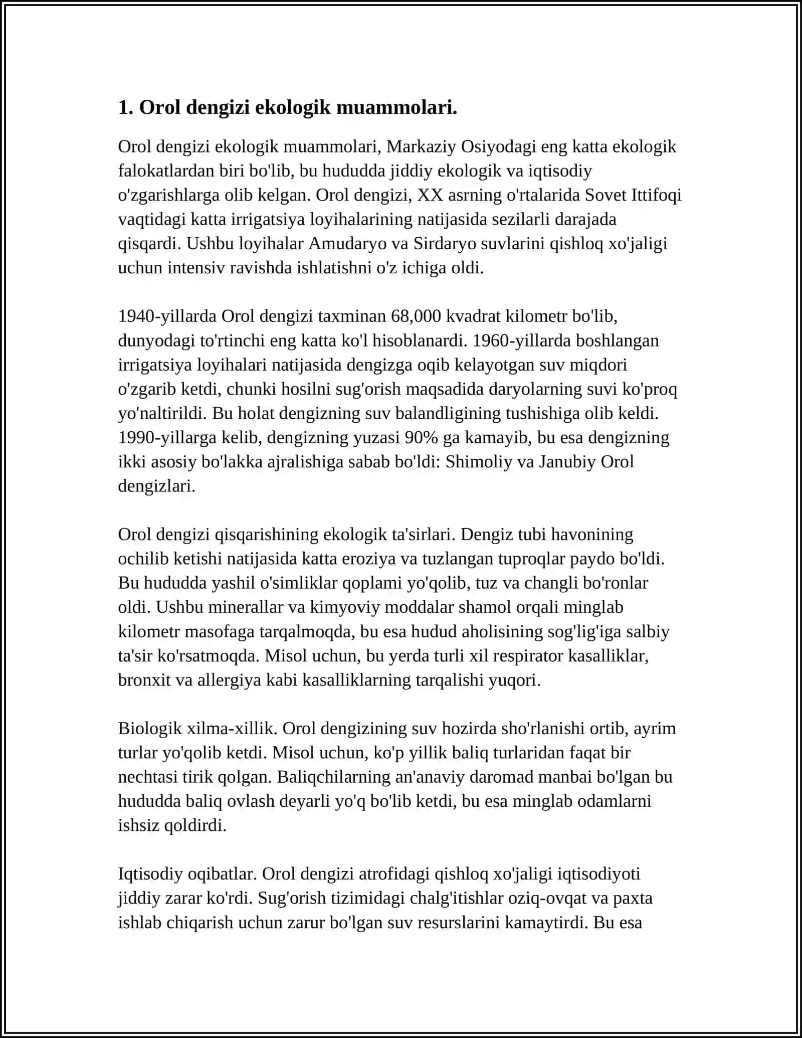 O‘ZBEKISTONNING OROLBO‘YI MINTAQASINING EKOLOGIK BARQARORLIGINI TA’MINLASH BO‘YICHA TASHABBUSLARI 4