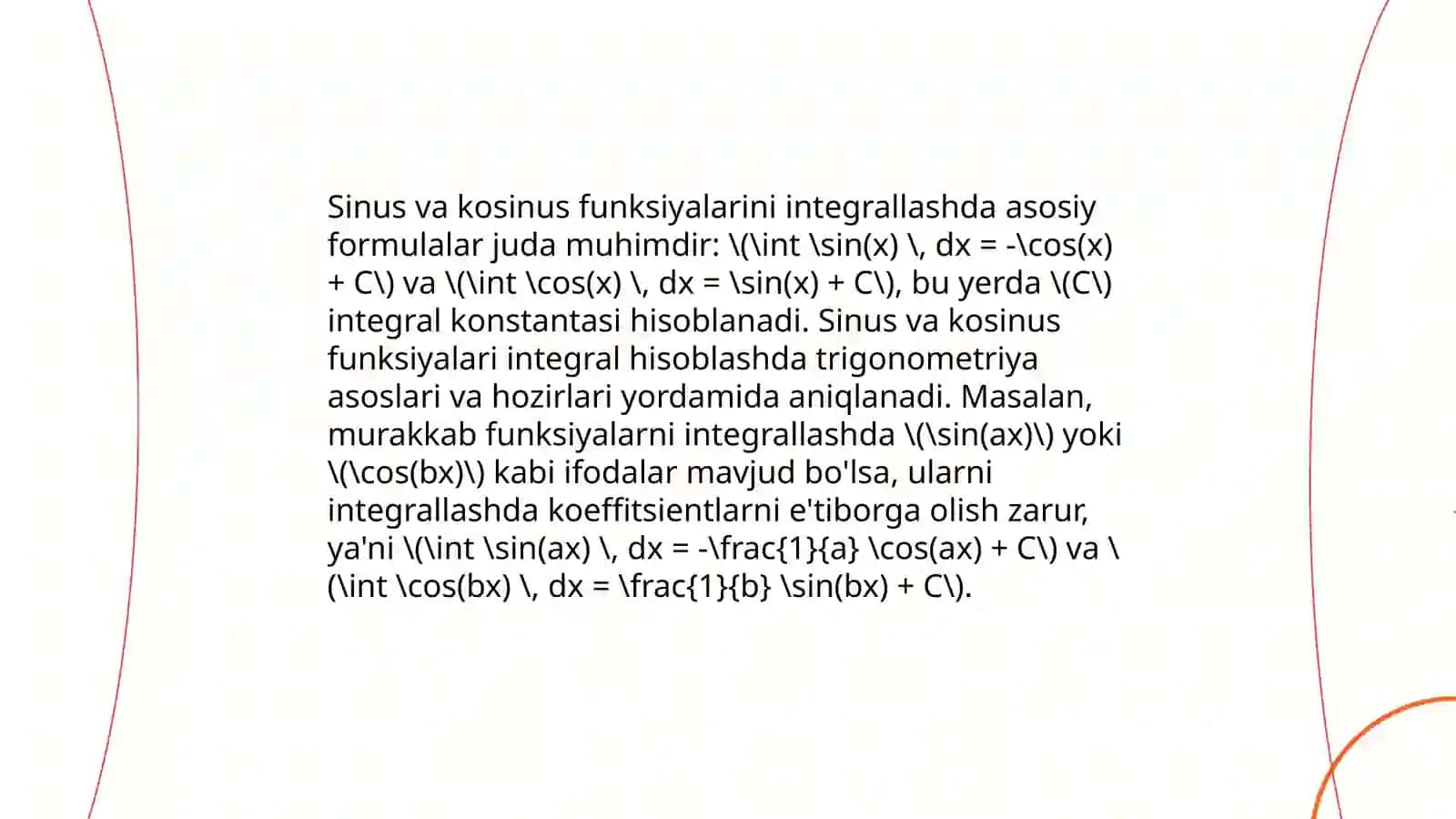 Trigonometrik funksiyalarni integrallash 4