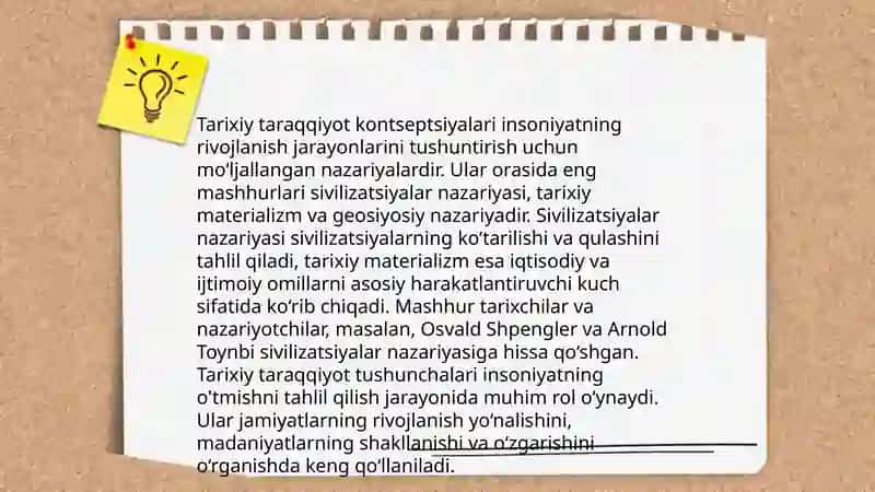 Jamiyat taraqqiyotida tarix mazmuni, yo'nalishlari va konsetsiyalari 4