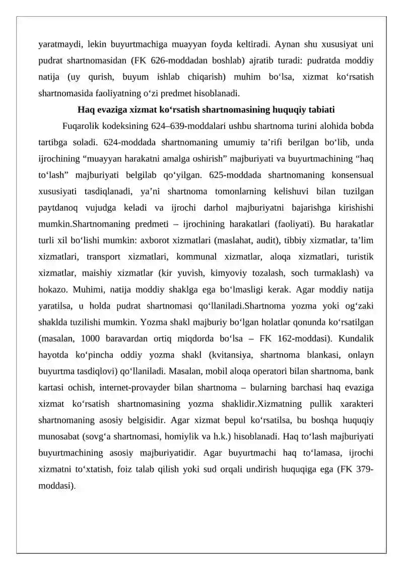 Haq evaziga xizmat ko‘rsatish shartnomasi 4