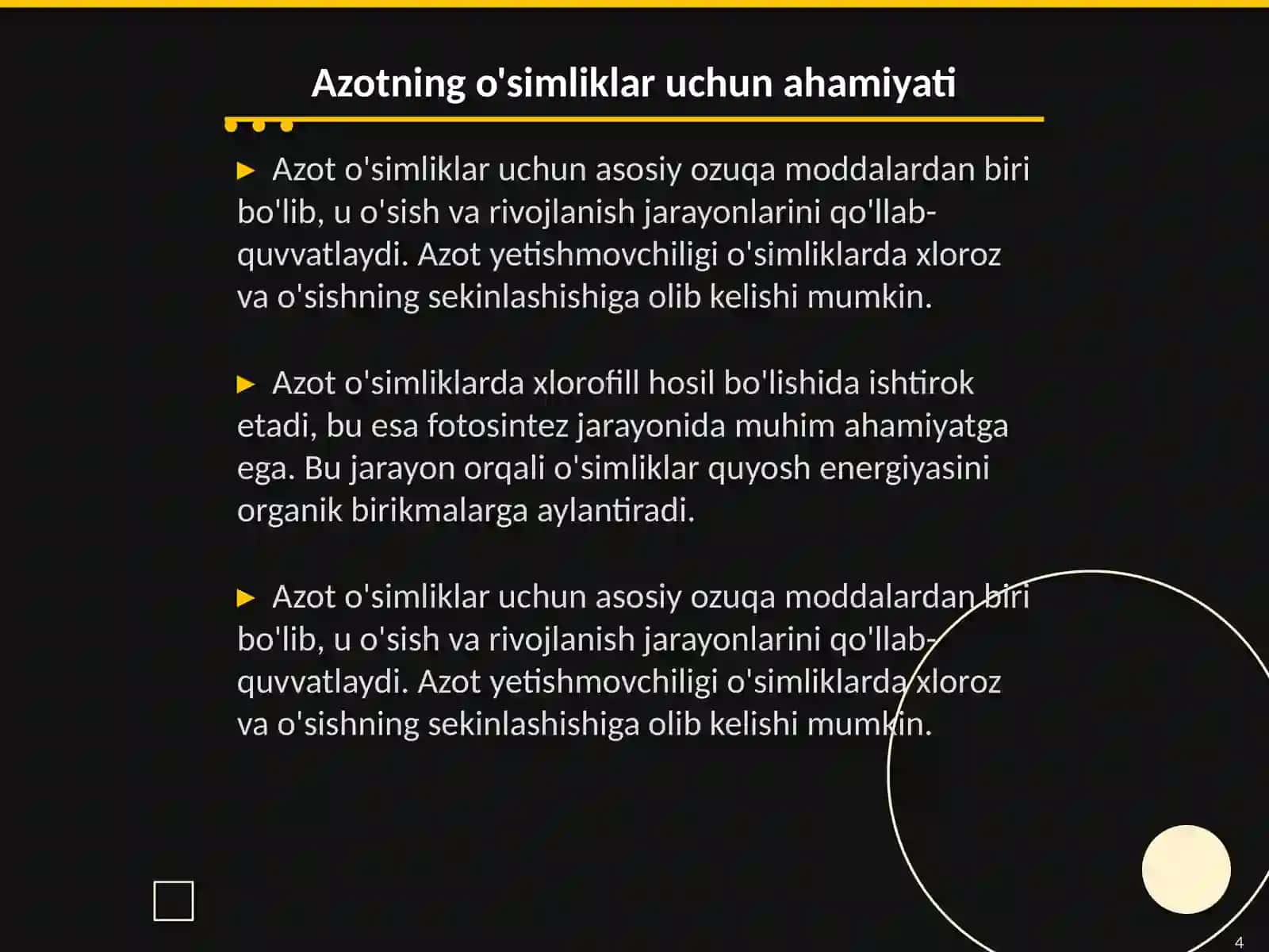 Azotning o'simliklardagi moddalar almashinuviga tasiri 4