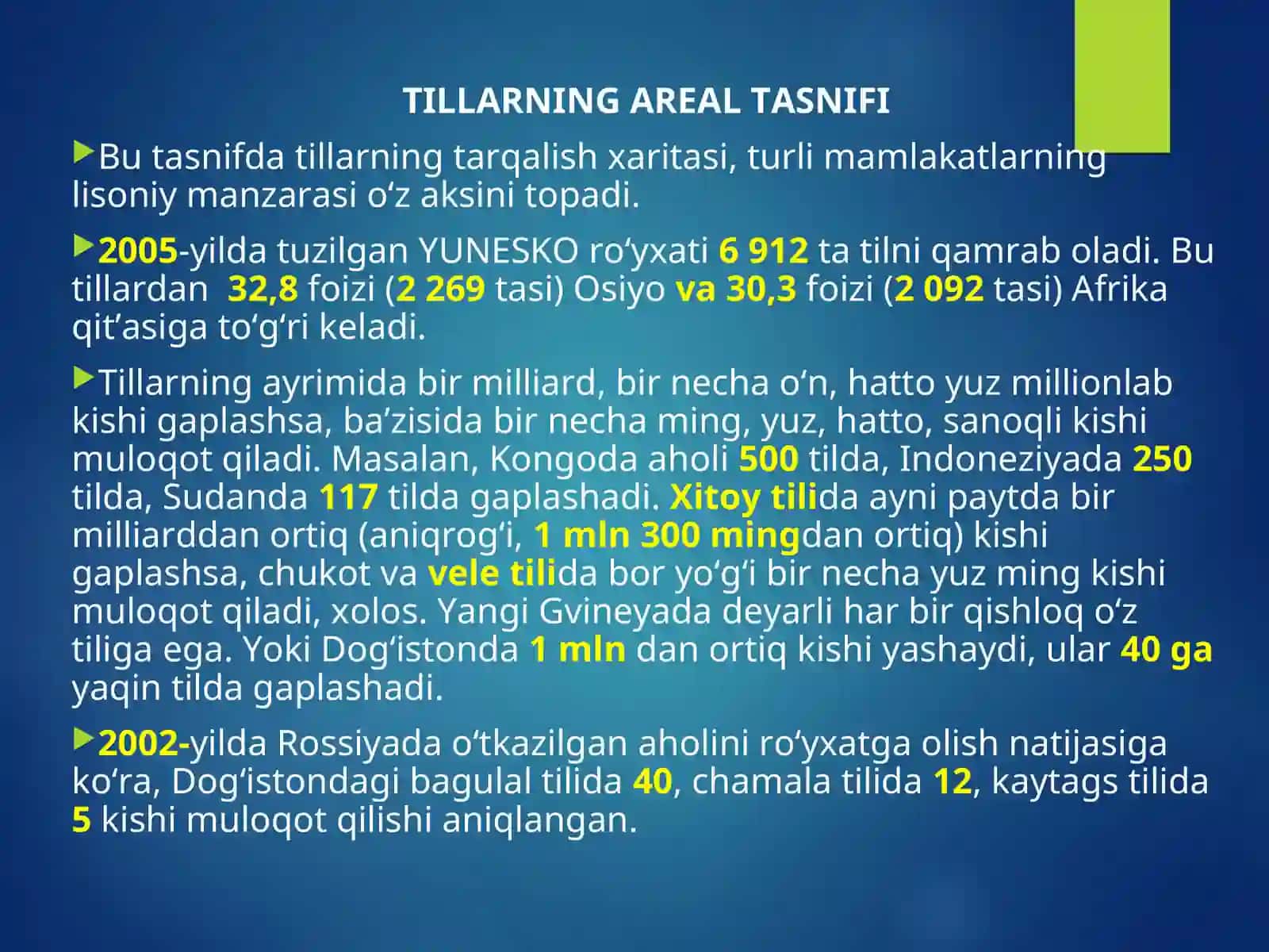 DUNYO TILLARI VA ULARNING TASNIFI 4