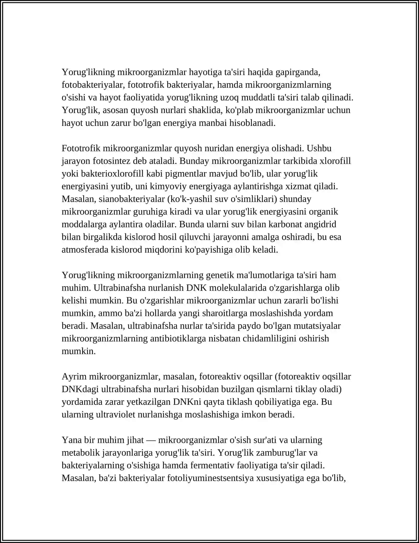 MIKROORGANIZMLARGA TASHQI MUHIT OMILLARINING TA'SIRI. FIZIKAVIY OMILLAR 4