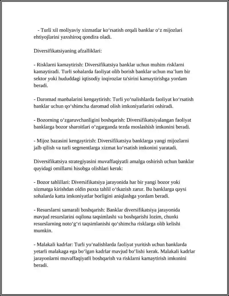 BANKLARDA DIVERSIFIKATSIYASI NIMA 4