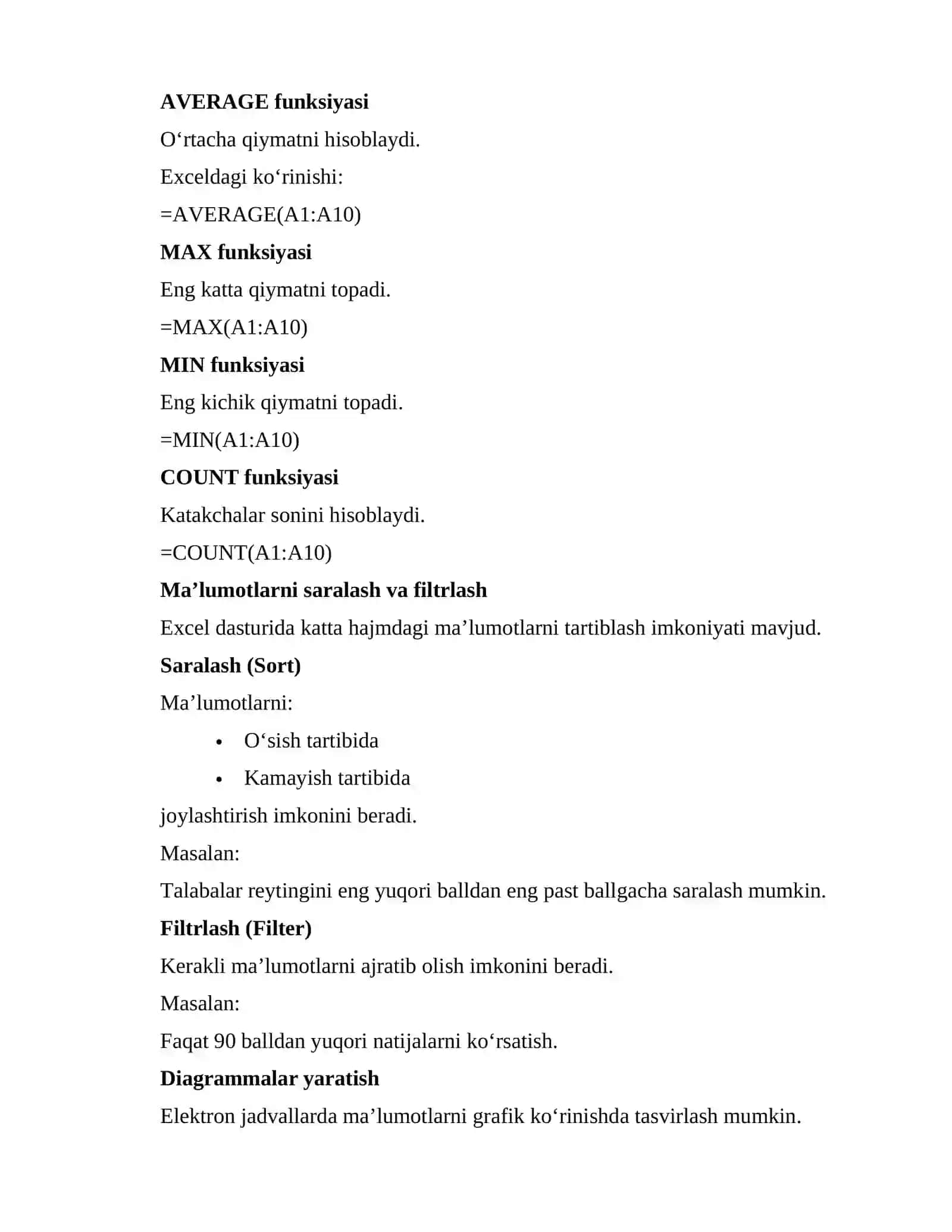 Elektron jadvallar yordamida ma’lumotlarni qayta ishlash 4