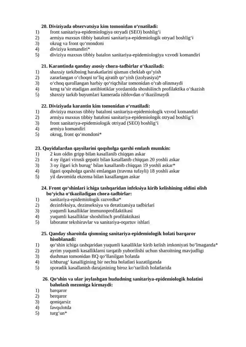 №1 Harbiy epidemiologiyaning maqsadi va vazifalari. Harbiy epidemiologiyaning asoslari. Harbiy holat paytida sanitariya-epidemiologiya muassasalarini ishini tashkil etish 4