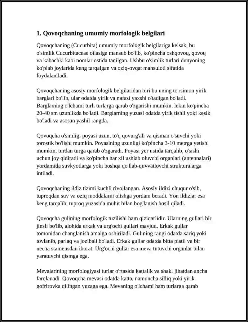 Qovoqchaning morfologik belgilari, ularni o'suv davrlari, kupaytirish usullari 4