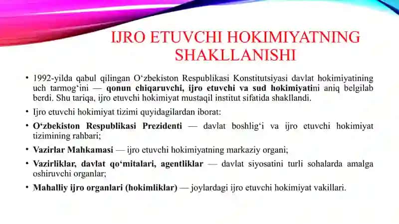Mustaqillik yillarida ijro etuvchi hokimyatining rivojlanishi taraqqiyoti 4