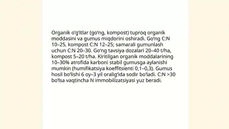 Oʻgʻitlar va tuproqdagi gumuns balansi 4