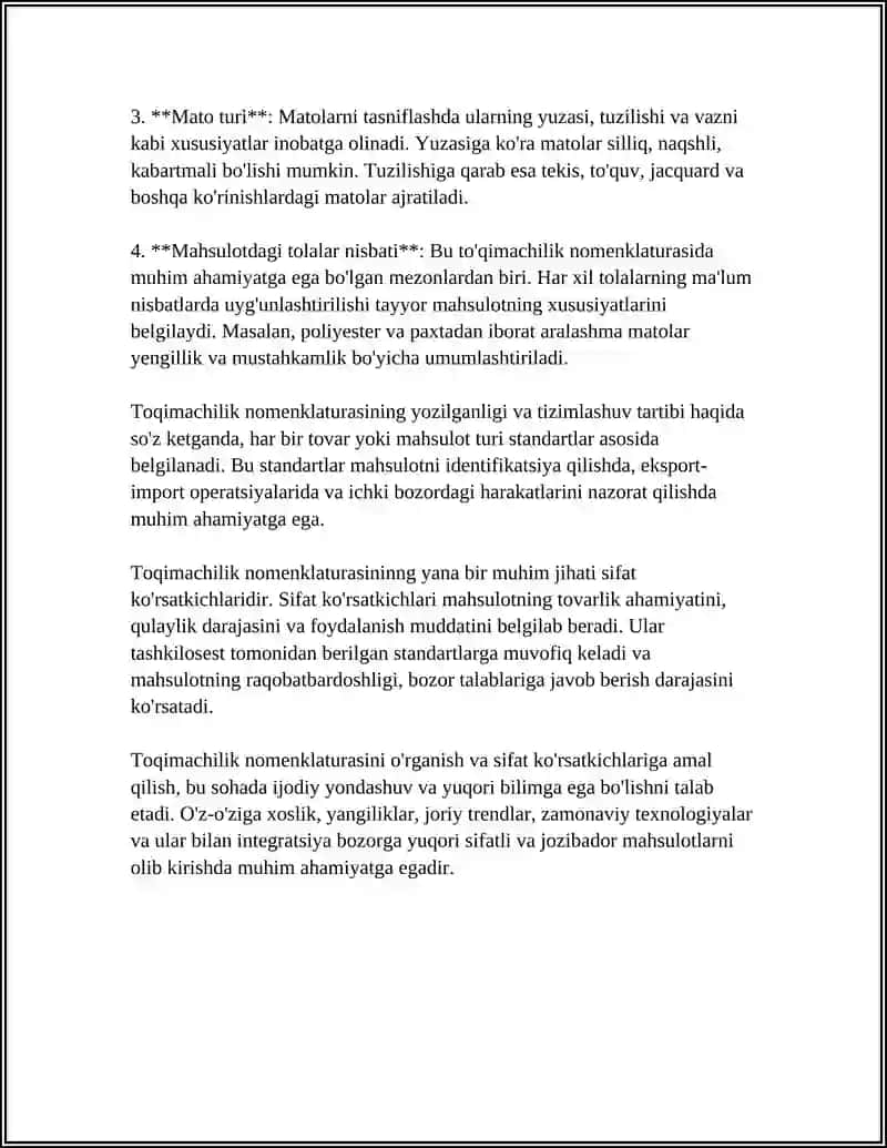 TOQIMACHILIK NOMENKLATURASINI O'RGANISH HAMDA UNING SIFAT KO'RSATKICHLARI 4