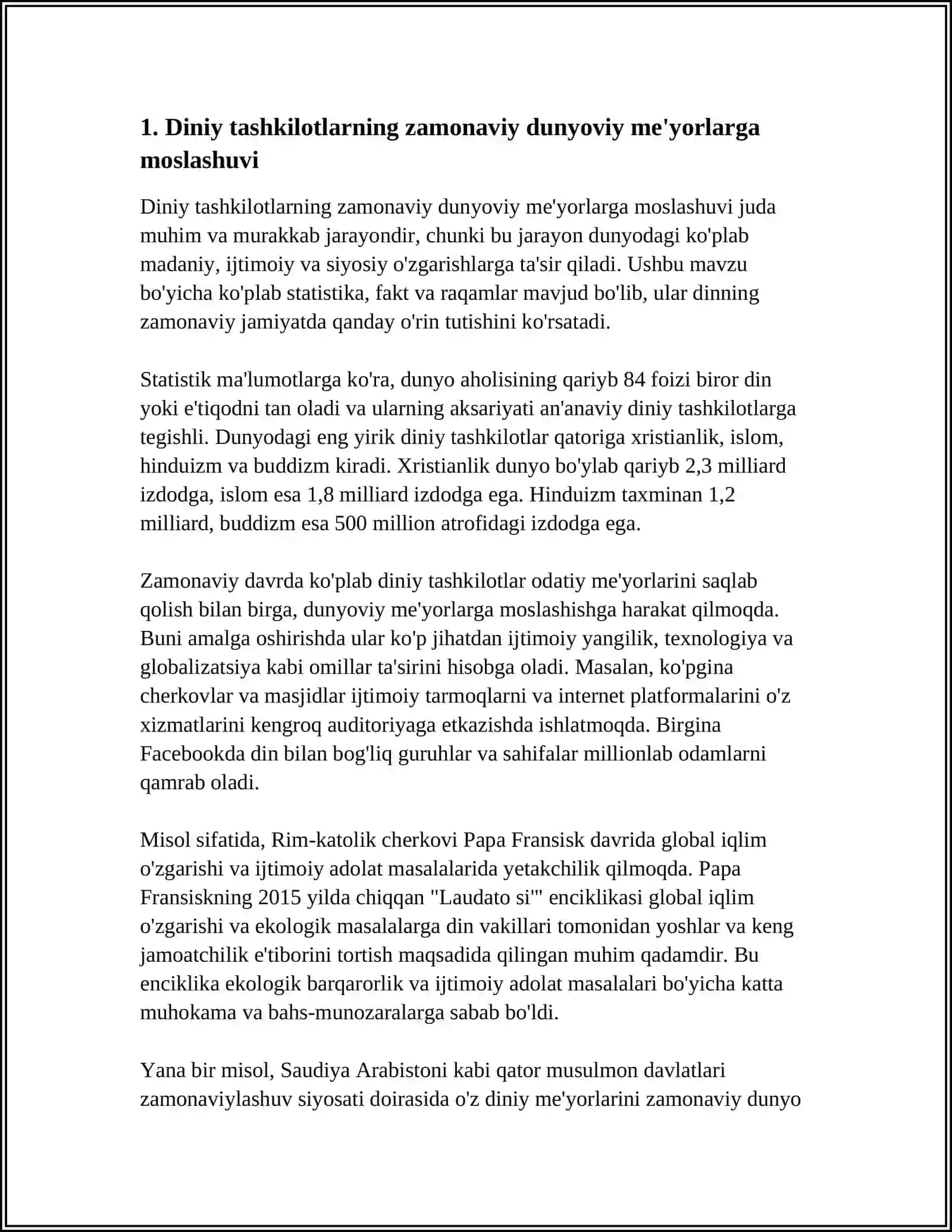 DINIY TASHKILOTLARNING ZAMONAVIY DUNYOVIY ME'YOLARGA MOSLASHUVI 4