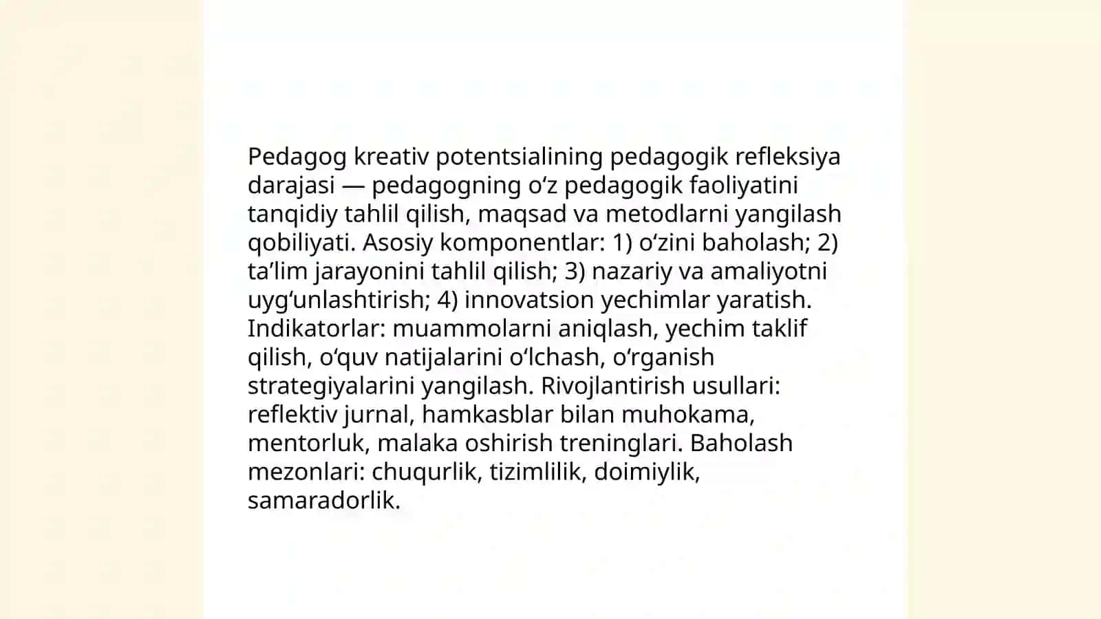 Pedagog kreativ potentsialining pedagogik innovatsiyalar darajasi 4
