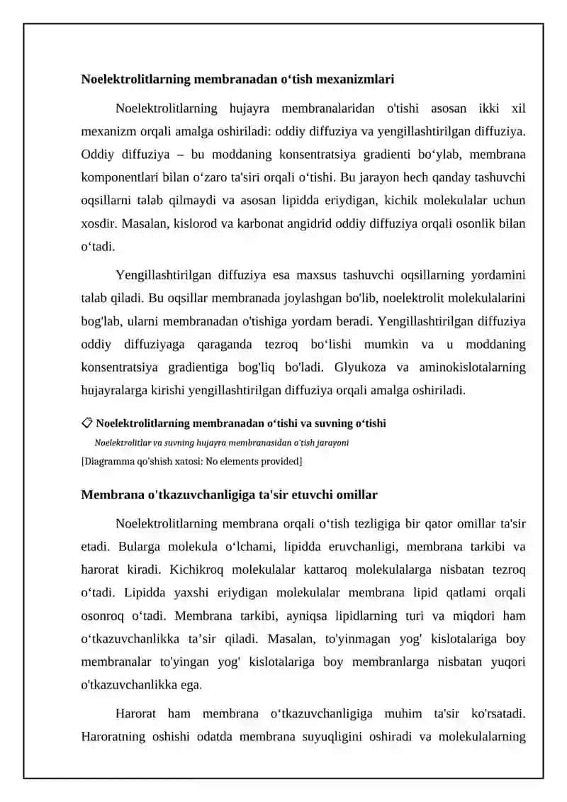 Noelektrolitlarning transporti; suvning membranadan o‘tishi 4
