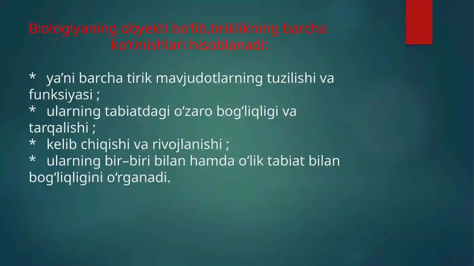 Tibbiy ta’lim tizimida biologiyaning tutgan o‘rni. Odamning biosotsial tabiati. Sрifokor tayyorlashda biologiyaning roli. 4