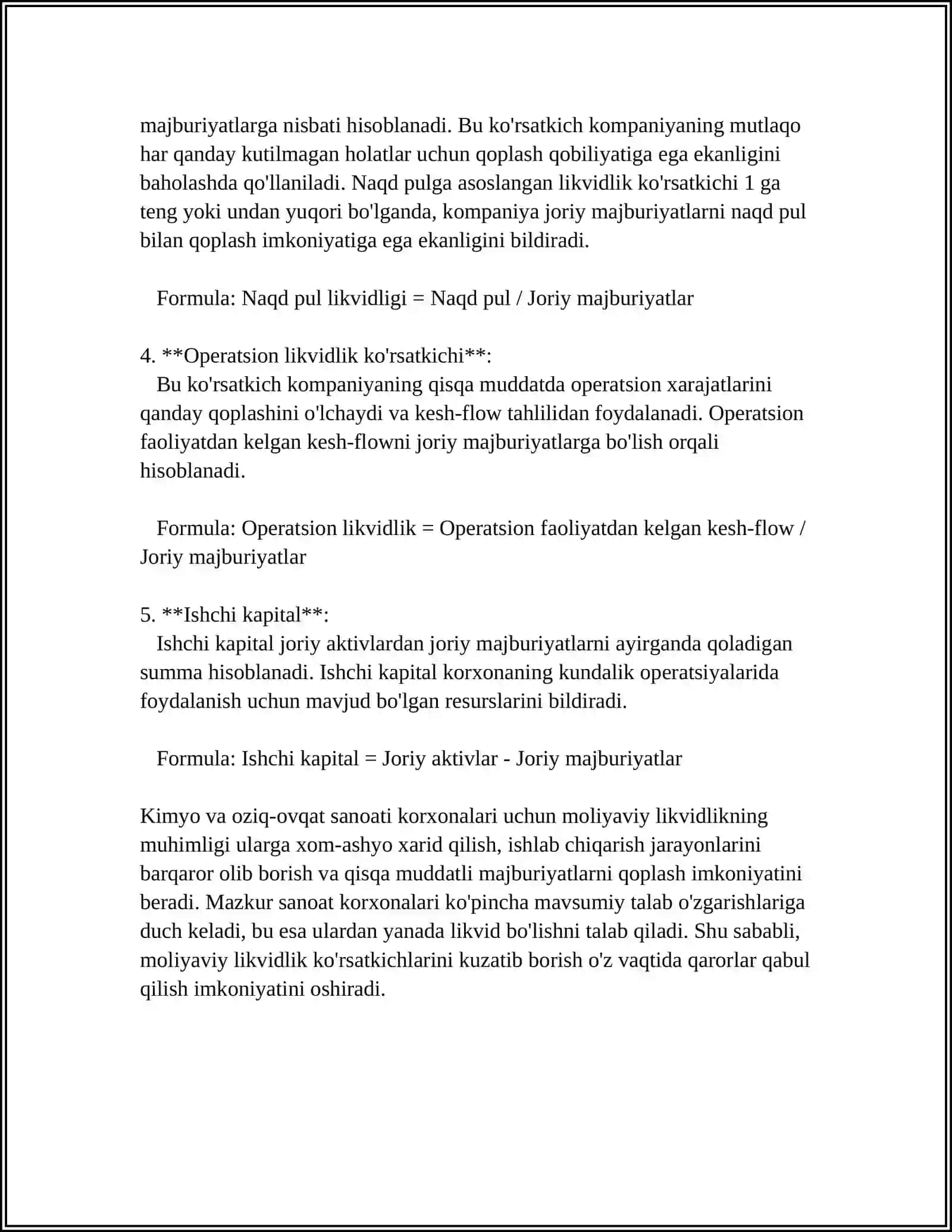 KIMYO VA OZIQ OVQAT SANOATI KORXONALARI MOLIYA KO'RSATGICHLARI 4