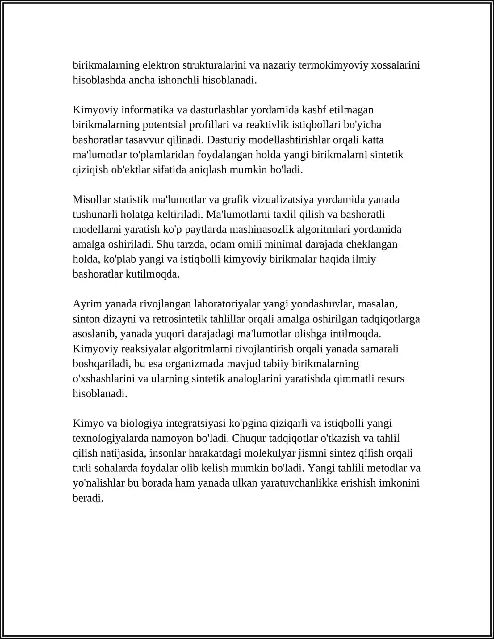 O‘RGANILMAGAN BIRIKMALARNING FIZIK-KIMYOVIY PARAMETRLARINI BASHORAT QILISH 4