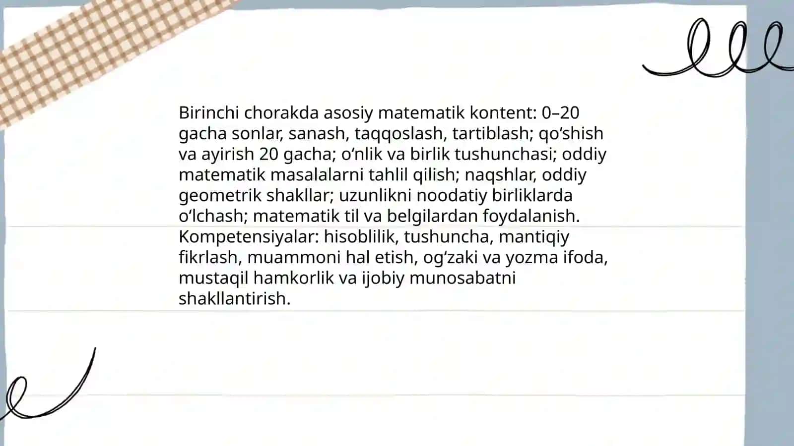 Boshlang‘ich sinf matematika dasturining choraklar bo‘yicha joylashuvi 4