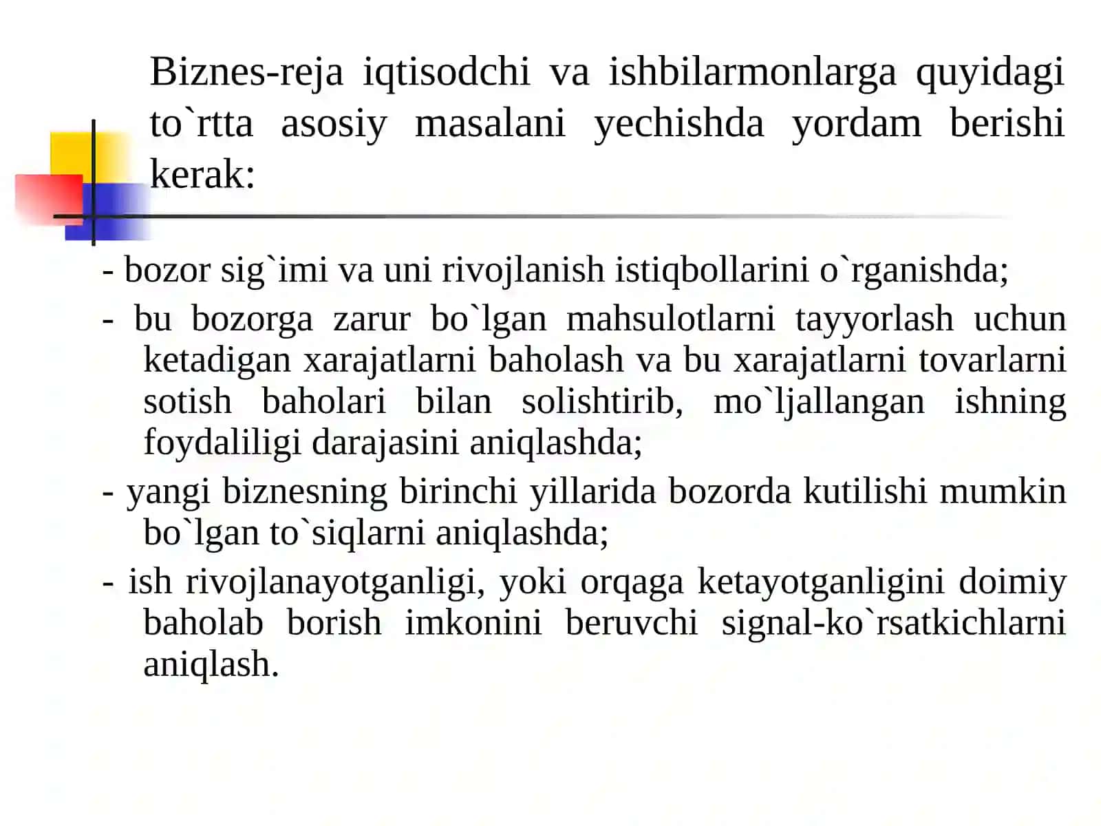 INVESTITSIYA LOYIHASINING BIZNES REJASI (6-SOAT) 4