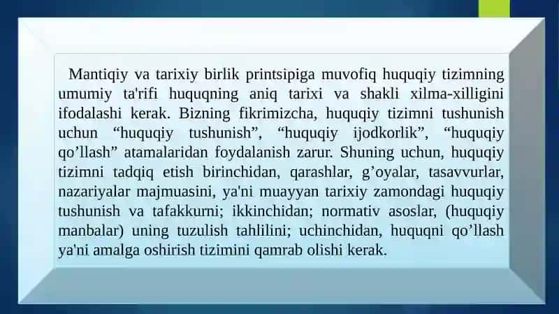 HOZIRGI ZAMONNINGASOSIY HUQUQIY TIZIMLARITUSHUNCHASI VATASNIFI 4