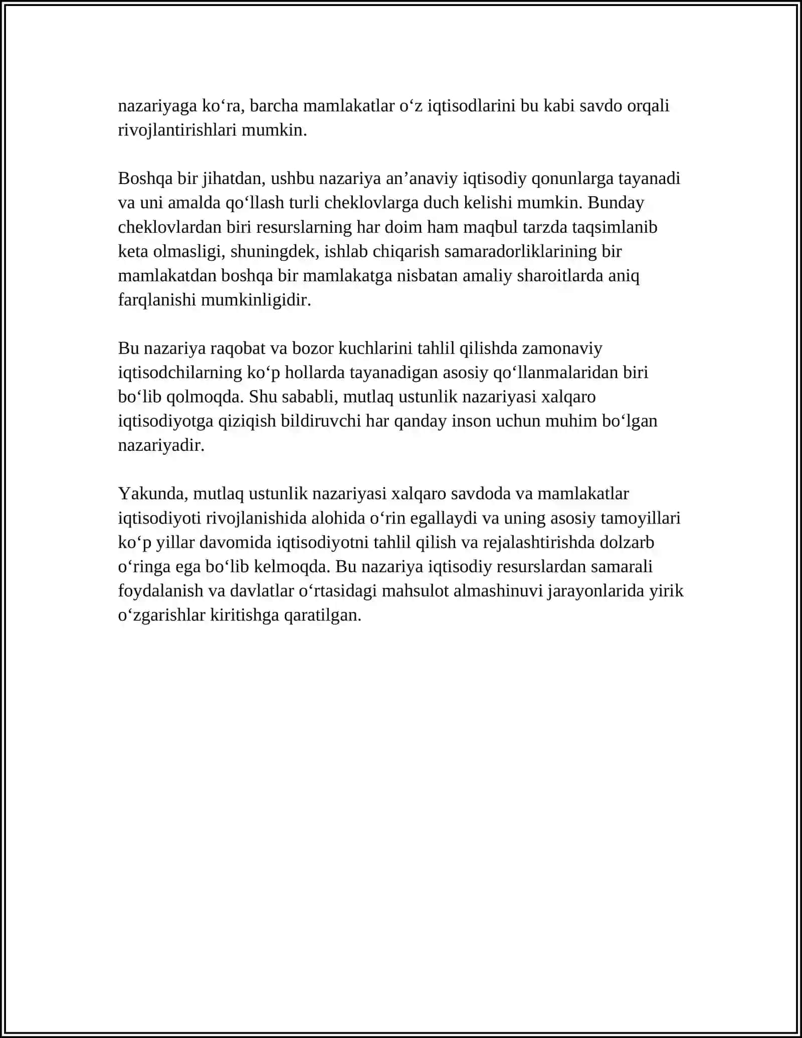 MUTLAQ USTUNLIK, RAQOBAT USTUNLIGI VA QIYOSIY USTUNLIK NAZARIYALARI 4
