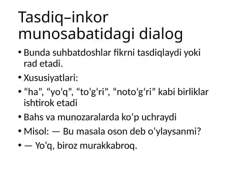 Dialogik matnning ma’no munosabatiga ko‘ra turlari 4