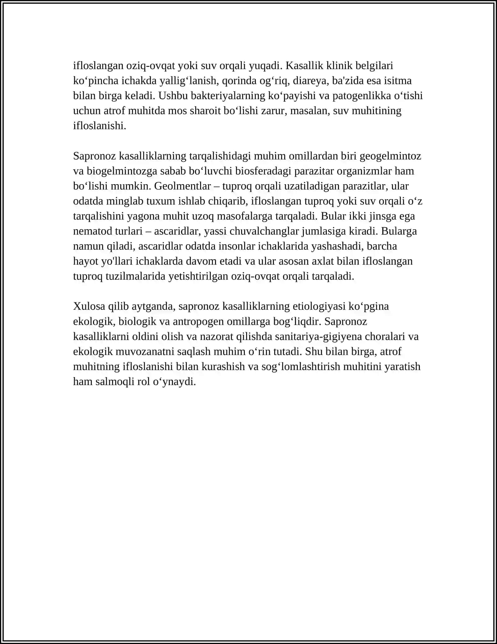 SAPRONOZ KASALLIKLAR. ICHAK IYERSINOZLARI. SOXTA SIL. GEOLMENTOZLAR, BIOGELMENTLAR 4