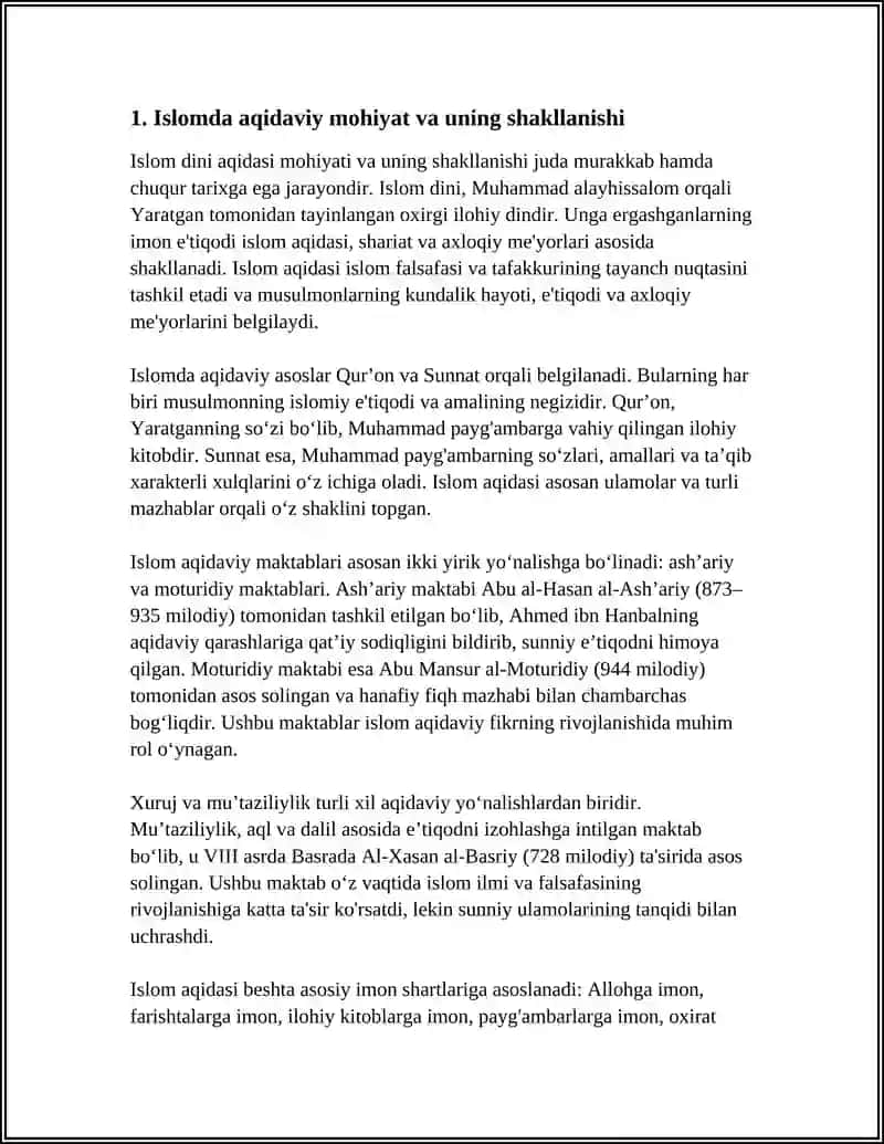 ISLOM OQIMLARI VA YO'NALISHLARINING PAYDO BO'LISHI SABABLARI, E'TIQODIDAGI BO'LINISHLARINING SABABLARI VA OQIBATLARI 4
