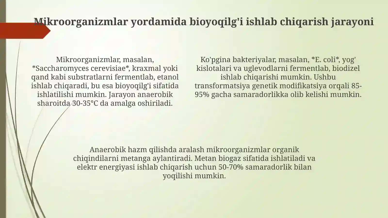 Mikroorganizm yordamida bioyoqilĝi olish 4