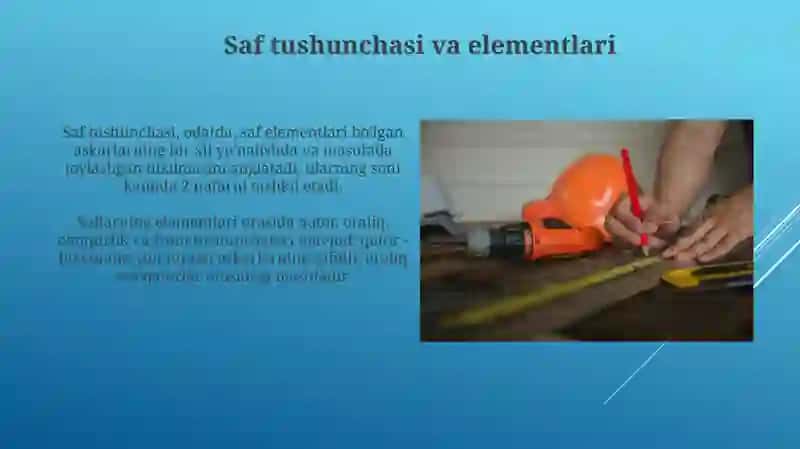 Saf mashqlarning umumiy qoidalari saflanish va qayta saflanishlar orani ochish va yaqinlashish 4