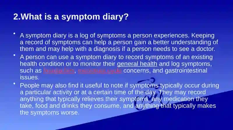 Create a symptom diary in English. 4