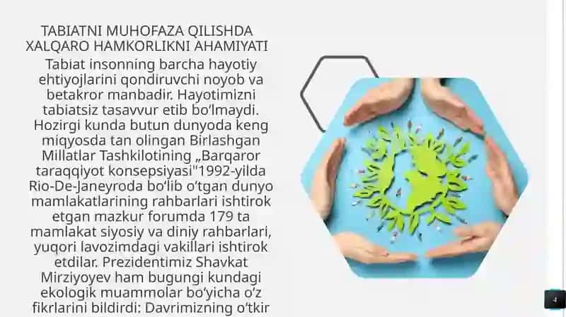 EKOLOGIYA VA TABIATNI MUHOFAZA QILISH SOHASIDA XALQARO HAMKORLIK 4