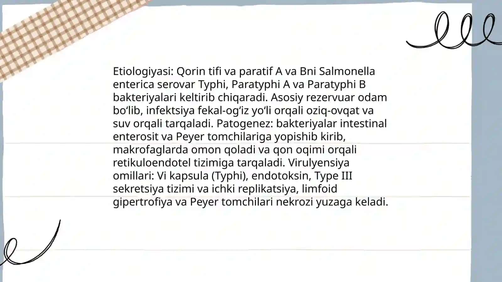 Qorin tifi va paratif A va B qo'zg'atuvchilari keltirib chiqaradigan kasalliklari 4