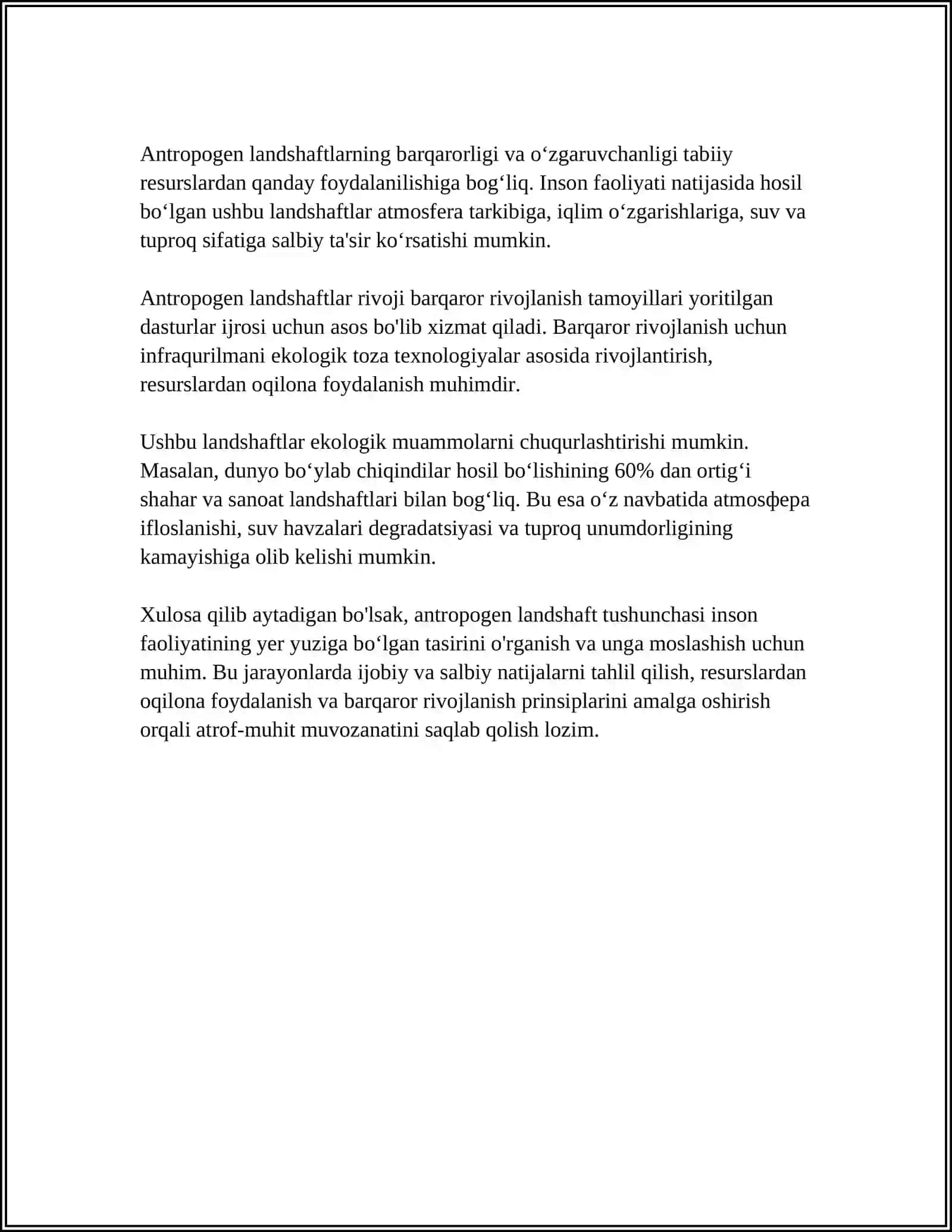 MARKAZIY OSIYONING ANTROPOGEN LANDSHAFTI REFERAT 4