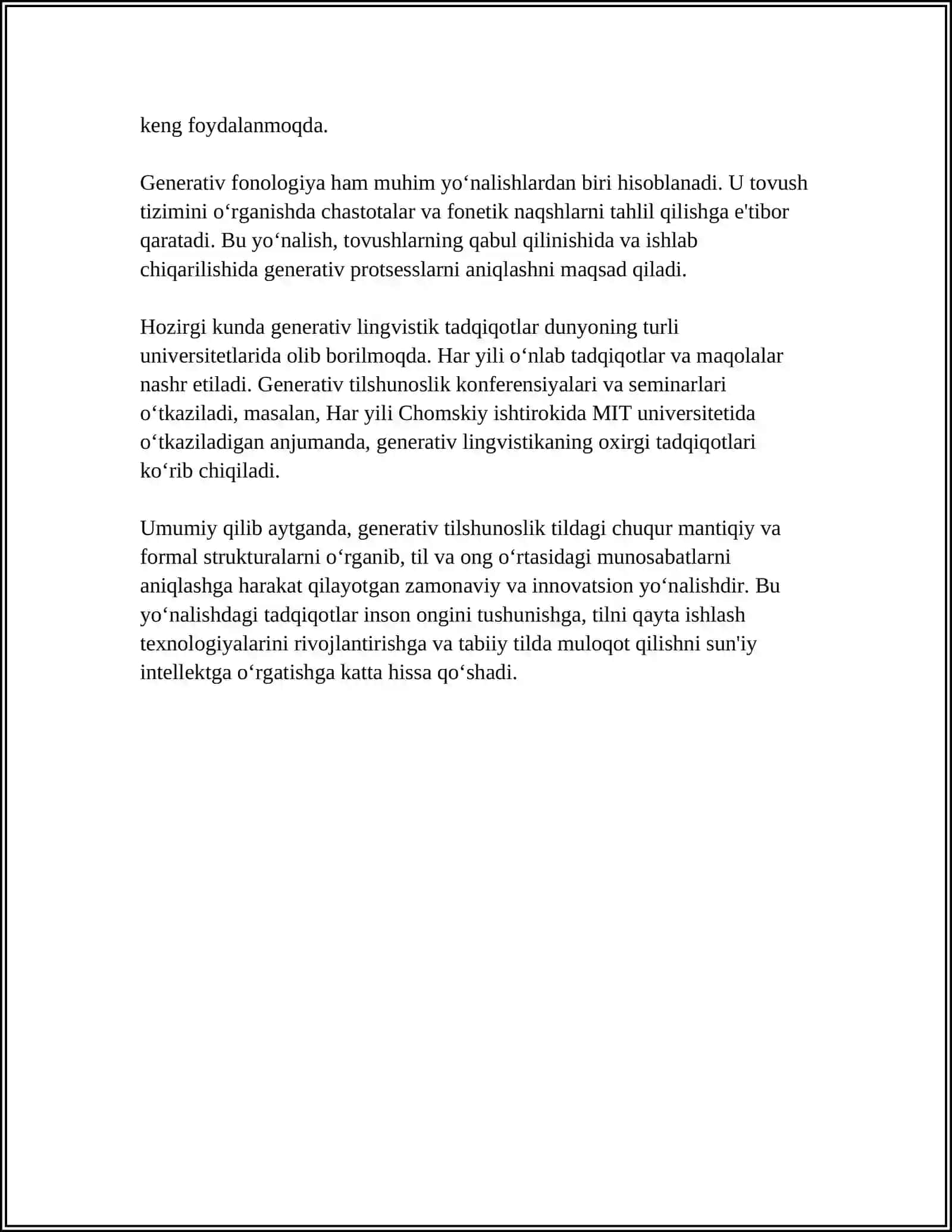 TILSHINOSLIKNING ZAMONAVIY YONALISHLARI.GENERATIV TILSHINOSLIK.KONGRATIV TILSHINOSLOK.LINGVISTIK FALSAFA 4
