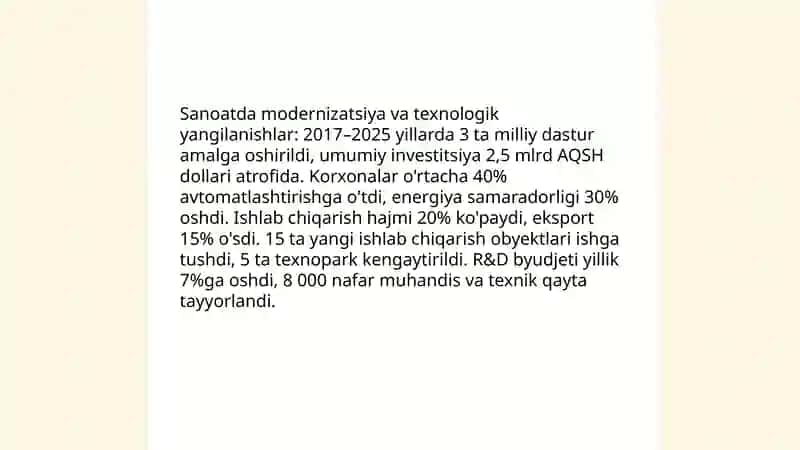Qishloq xo'jaligi va sanoat sohasidagi o'zgarishlar 4