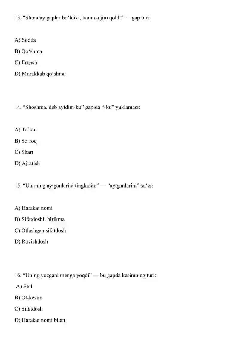 ONA TILI va ADABIYOT fanlaridan  DTM testlar 4