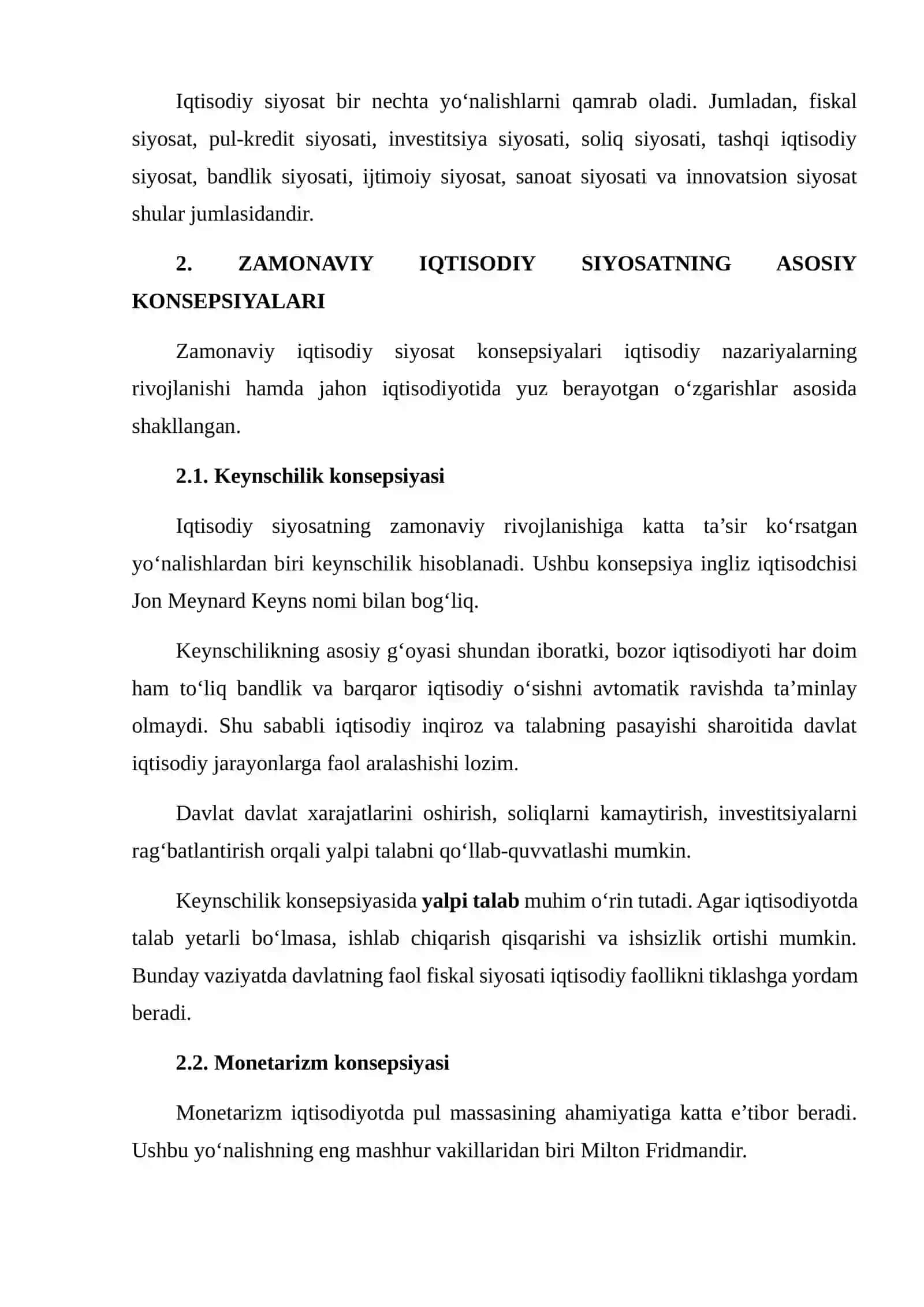 ZAMONAVIY IQTISODIY SIYOSAT KONSEPSIYALARI 4