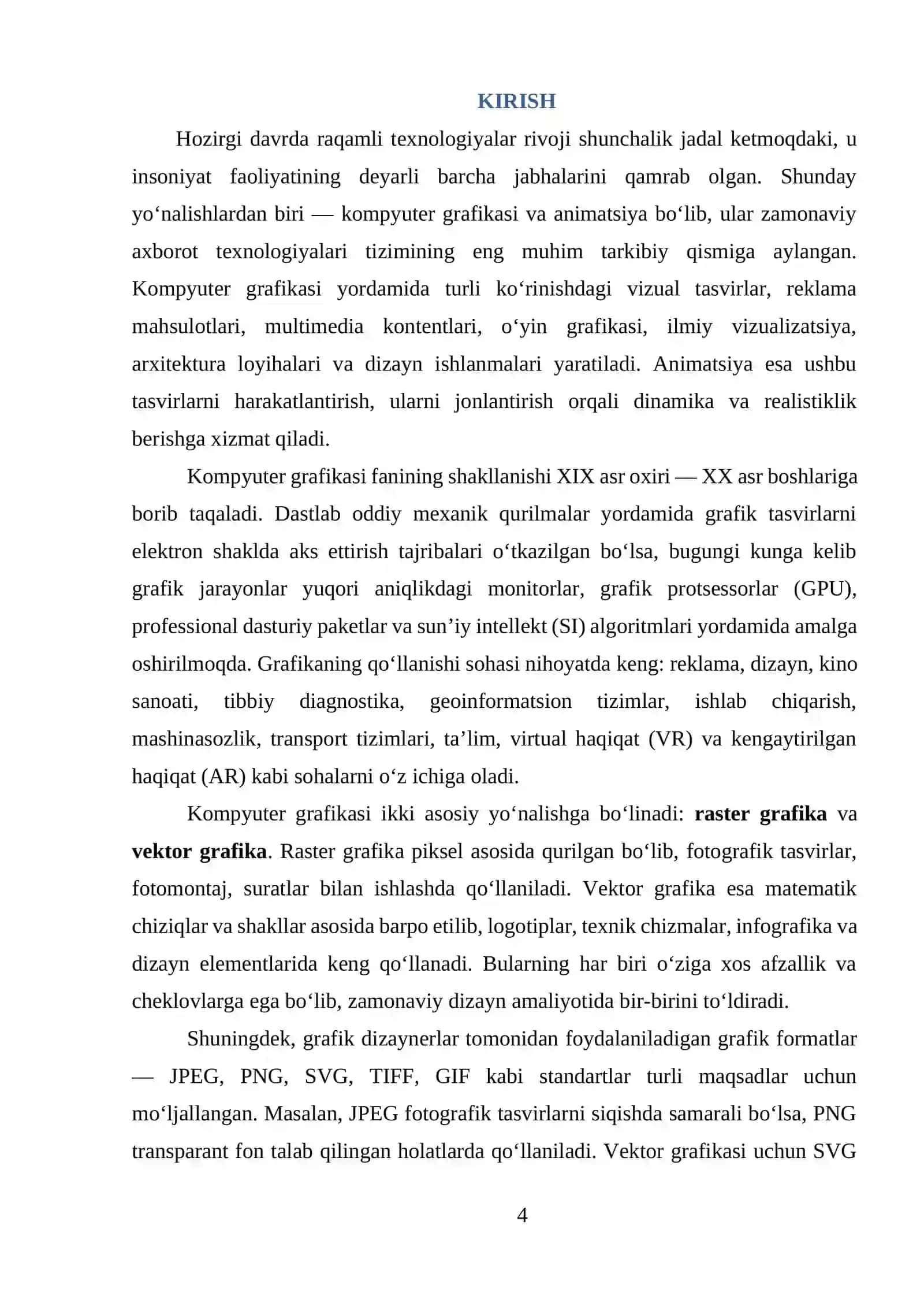Kompyuter grafikasi va animatsiya dasturiy vositalari mavzusidagi KURS ISHI 4