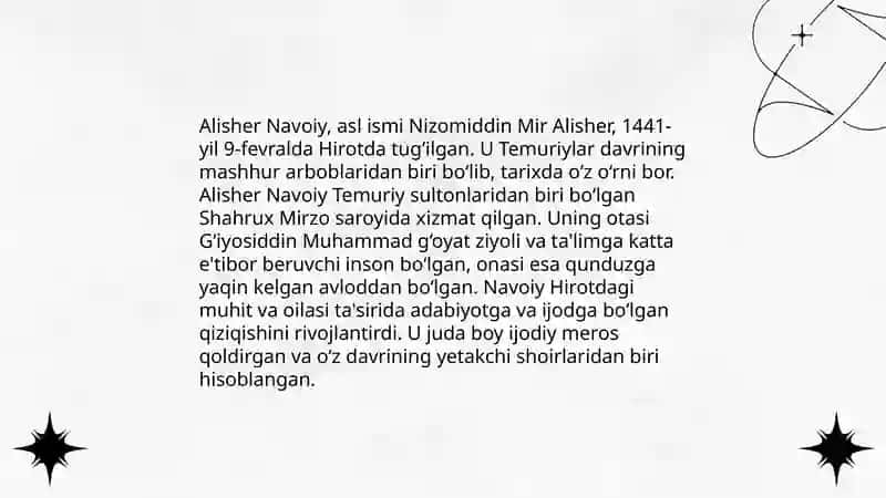 Ğazal sultoni Alisher Navoining hayoti va ijodi. 4