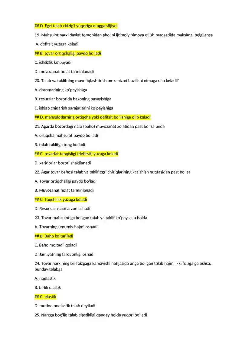 Mikroiqtisodiyot fanidan yakuniy test savollari 4