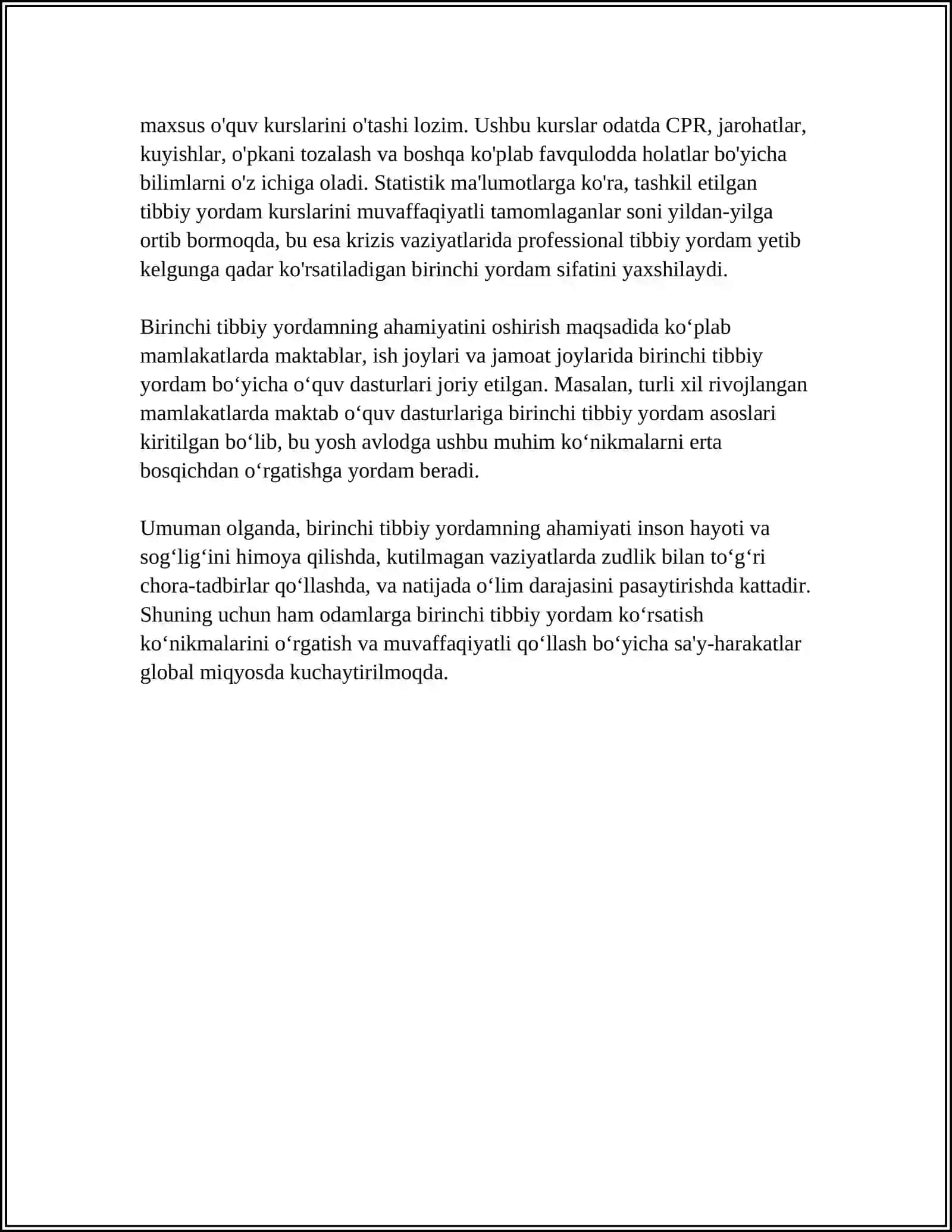 JAROHATLANISH O'CHOQLARIDA BIRINCHI UMUMIY, BIRINCHI TIBBIY VA BIRINCHI SHIFOKORLIK YORDAMINI TASHKIL QILISH 4