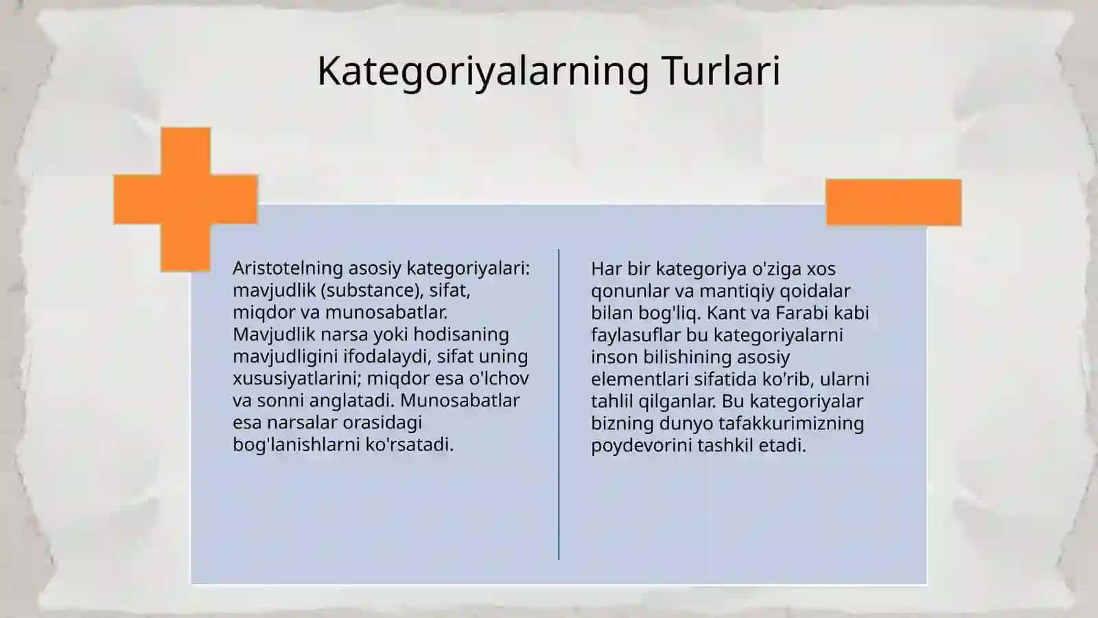 Aristotel, Farobiy va Kant ontologiyasidagi kategoriyalarning tasnifi 4