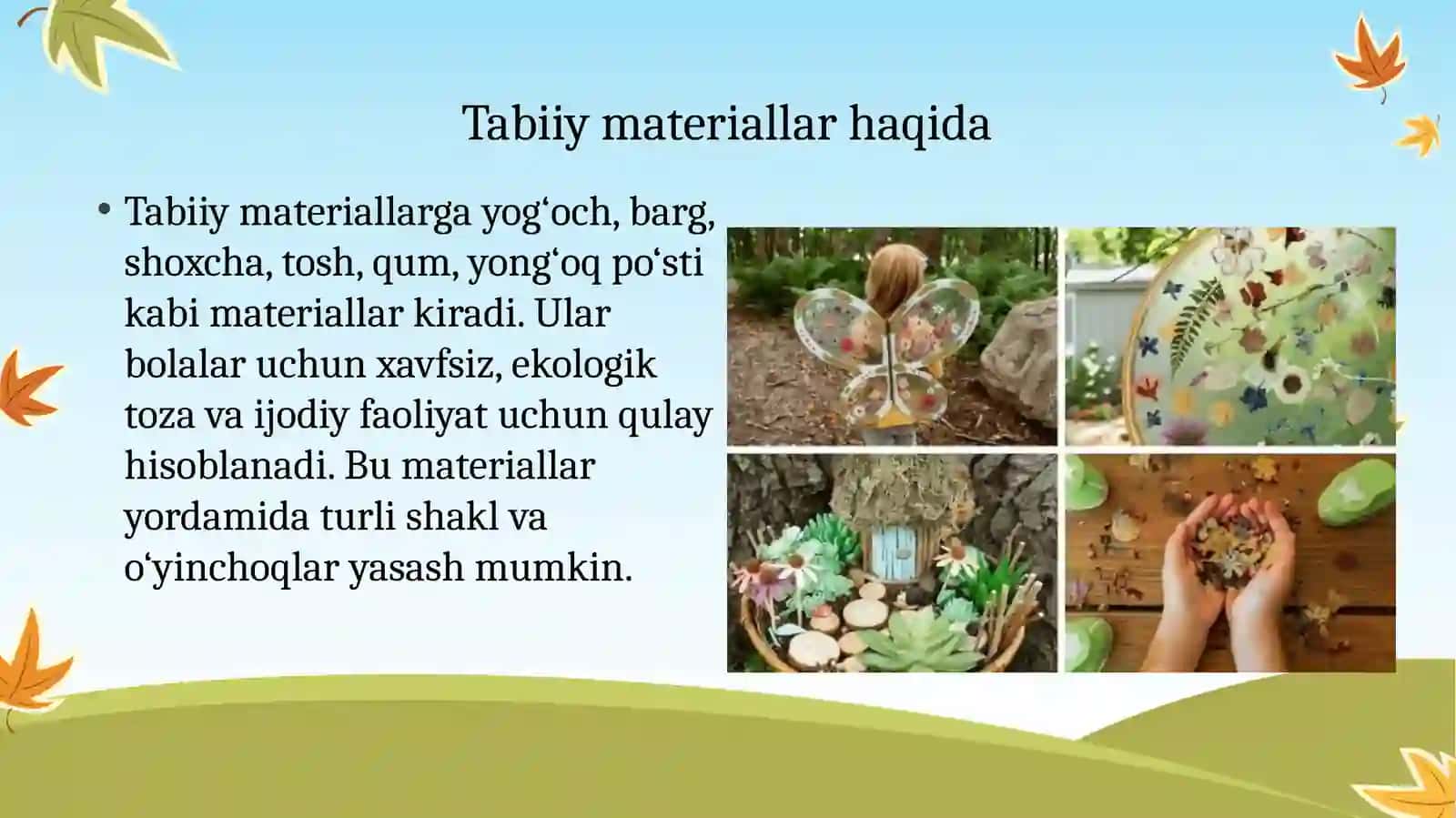 Tashlandiq va tabiiy materiallardan turli o‘yinchoqlar yasash 4