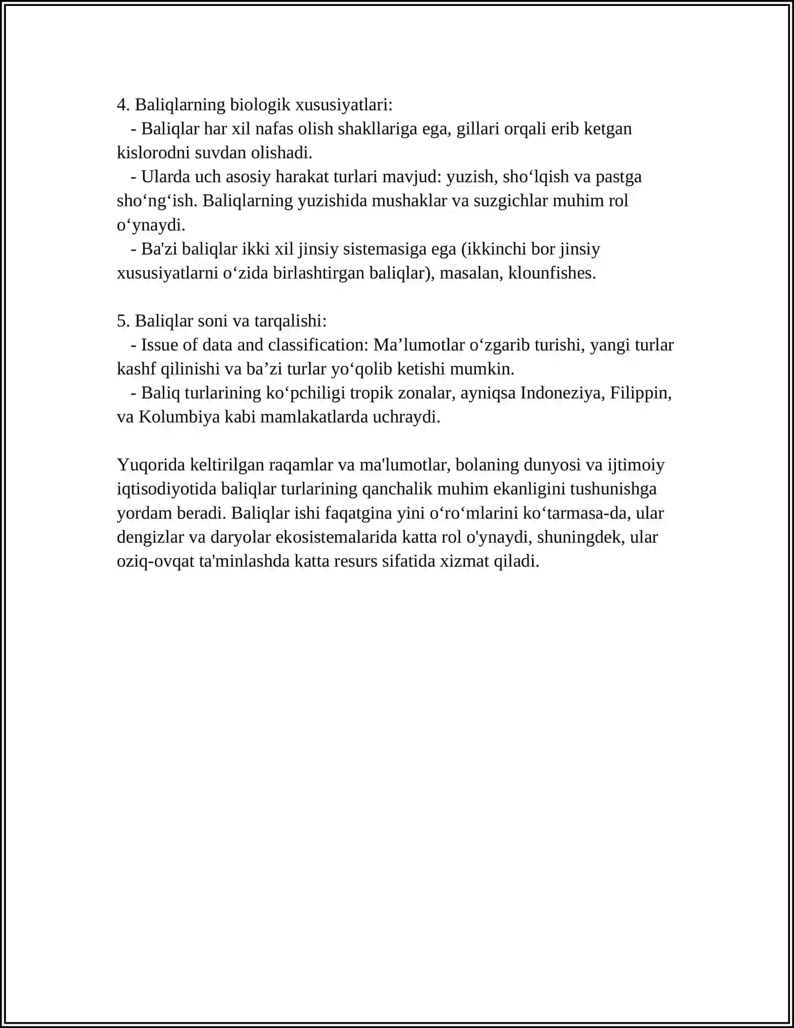 REFERAT Mavzu: BALIQLAR 4